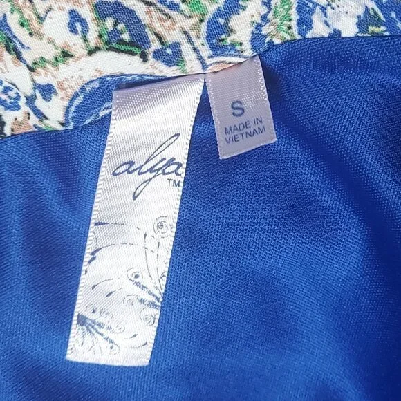 Alya Paisley Handkerchief Bohemian Flowy Dress Scalloped Neckline Blue Size S - Picture 4 of 7